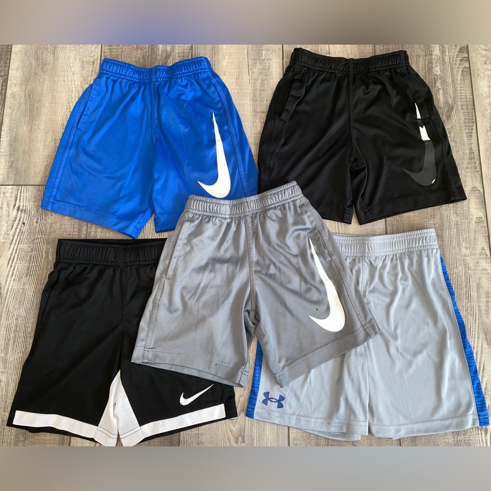 Boy’s Nike Under Armour Sports Athletic Gym Shorts Black Blue Size 6